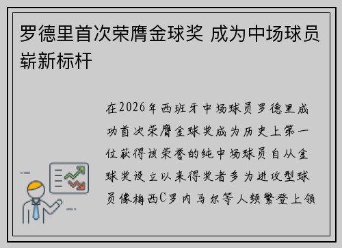 罗德里首次荣膺金球奖 成为中场球员崭新标杆 罗德里首次荣膺金球奖 成为中场球员崭新标杆