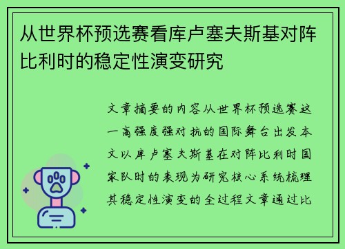 从世界杯预选赛看库卢塞夫斯基对阵比利时的稳定性演变研究